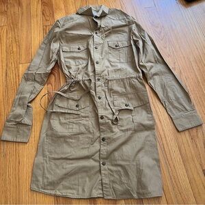 Khaki Button-Up Shirt Dress